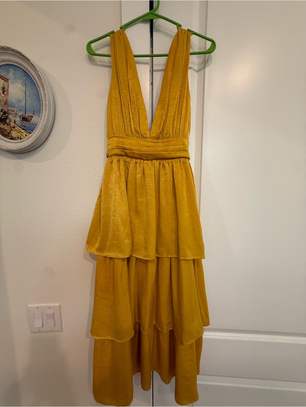 Lulu's Mustard Yellow Tiered V-Neck Tiered Dress
